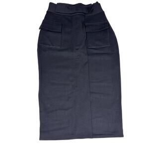 DVF Stretch Wool Midi, Straight Pencil Skirt High Waist Bow Belt Vintage Black 2